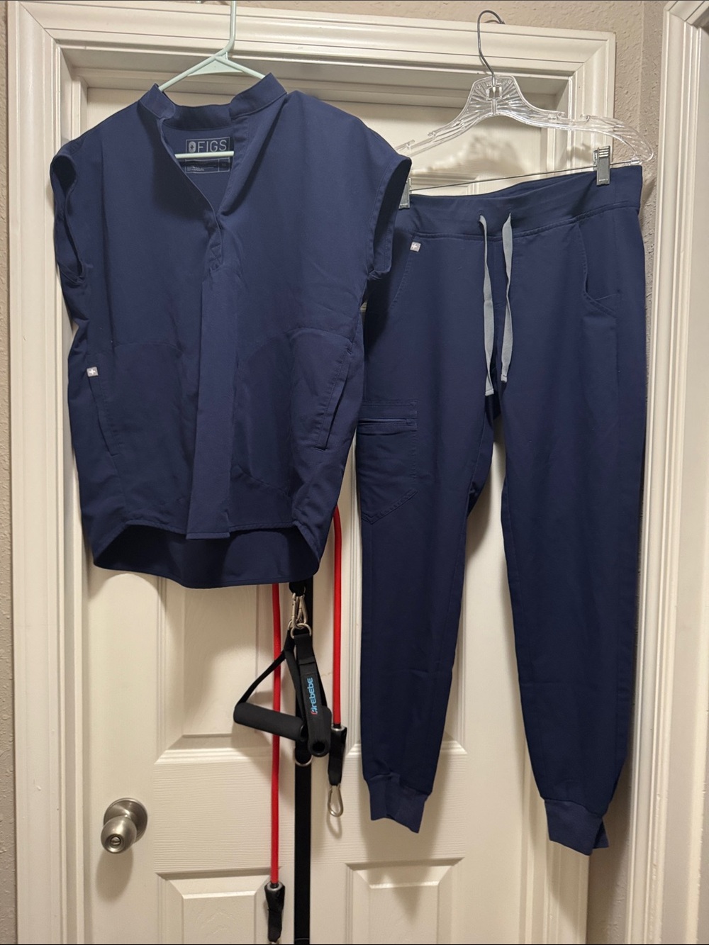 Figs Navy Scrub Top and Jogger Pants Set